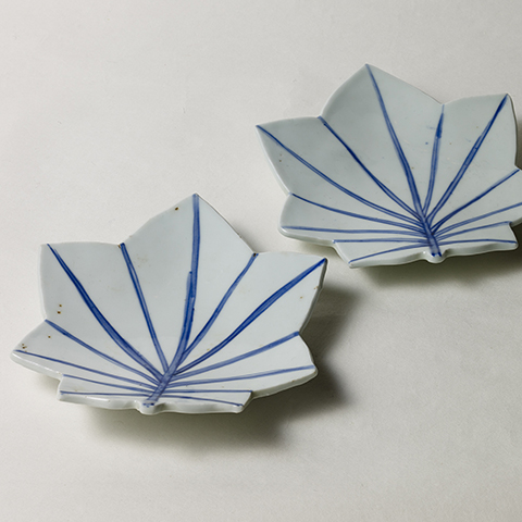 染付楓葉平向 五人